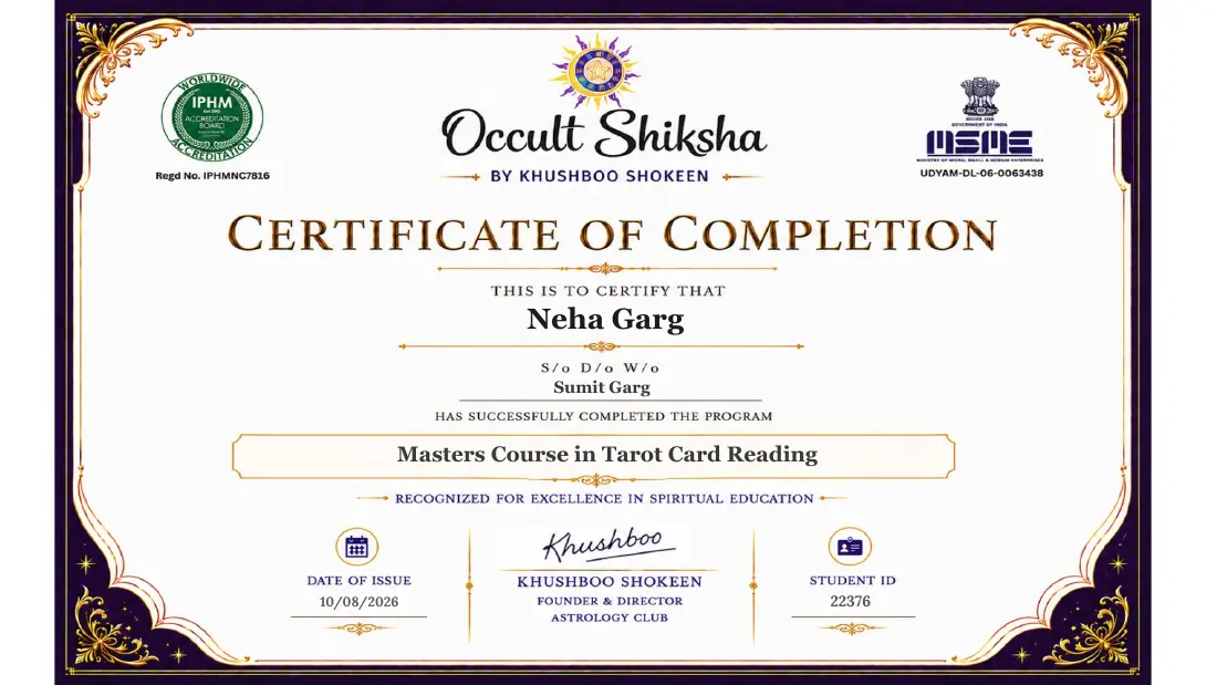 Neha Garg Tarot certificate